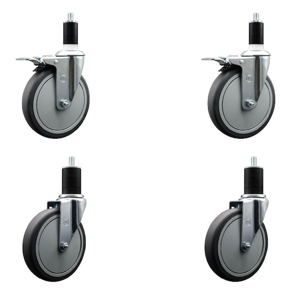 Service Caster 6'' Thermoplastic Rubber Swivel 1-3/4'' Expanding Stem Caster Set 2 Total Lock Brakes, 4PK SCC-EXTTL20S614-TPRB-2-S-2-134 - main